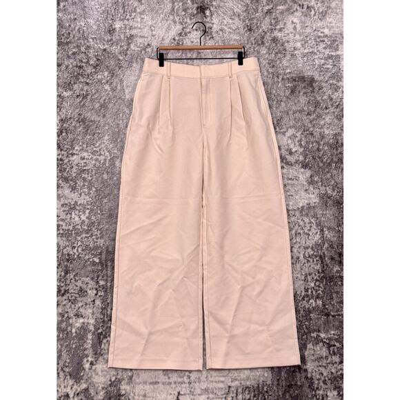 New Abercrombie & Fitch Pants Large Womens Sloane Wide Leg Trouser Ivory - Picture 1 of 7